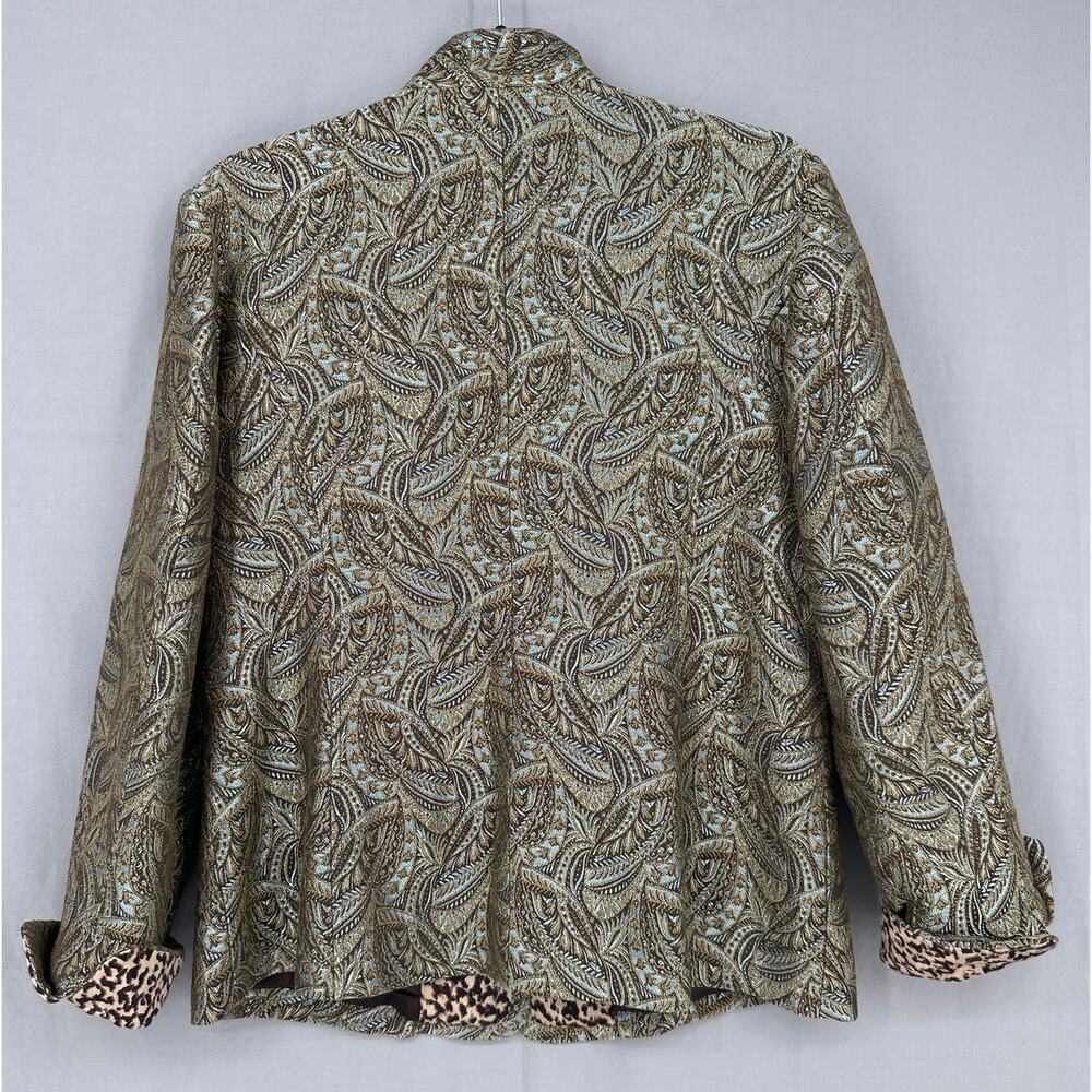 90s Vintage Jacket Womens Medium Brown Paisley Blue Jacquard Tapestry Gold Boho - Picture 6 of 9